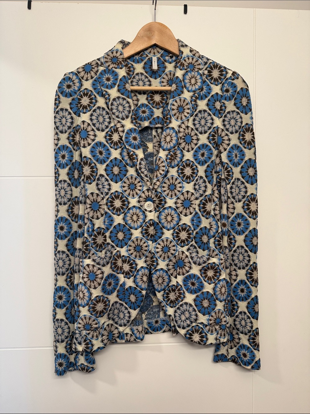 Nordstrom - Blue & Cream Geometric Print Single-Button Blazer